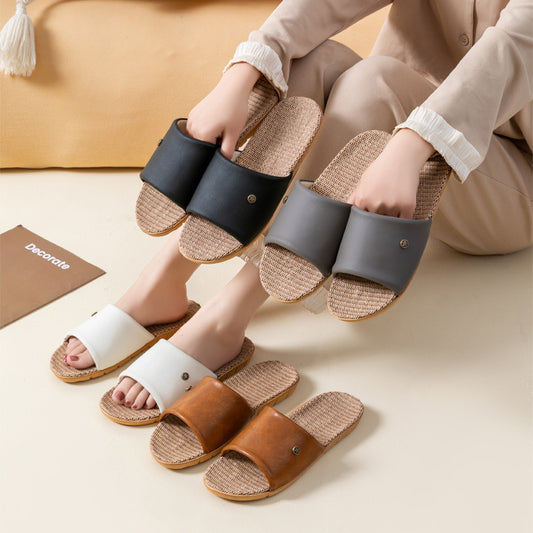 夏季草編藤編家用居家室內防滑靜音吸汗涼拖拖鞋