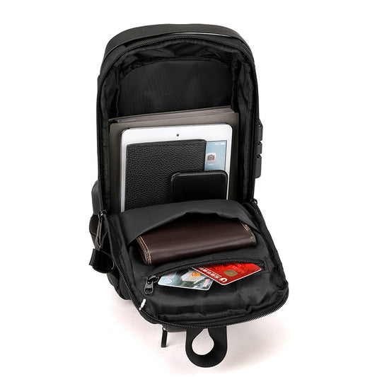 胸包男士背包USB充電背包單肩胸前包通勤背包防潑水斜跨胸包