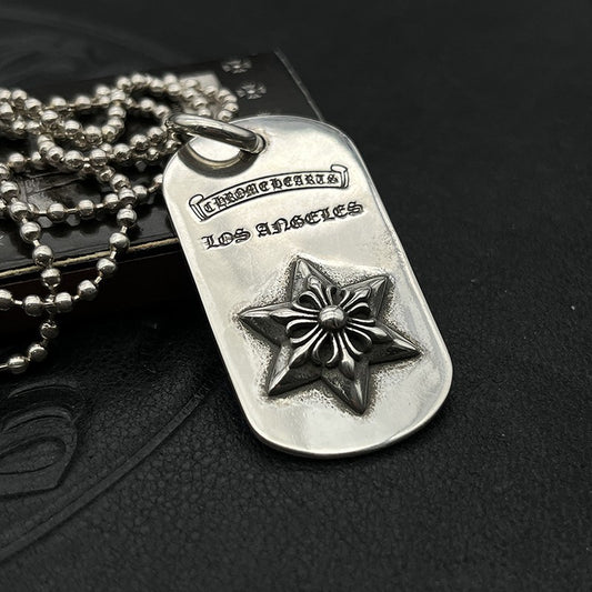 潮款泰銀復古吊牌六芒星項鍊銘牌軍牌藤蔓圖騰毛衣鏈