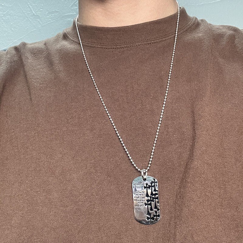 朋克嘻哈泰銀復古多十字架吊牌項鍊軍牌銘牌毛衣鏈高級感秋冬