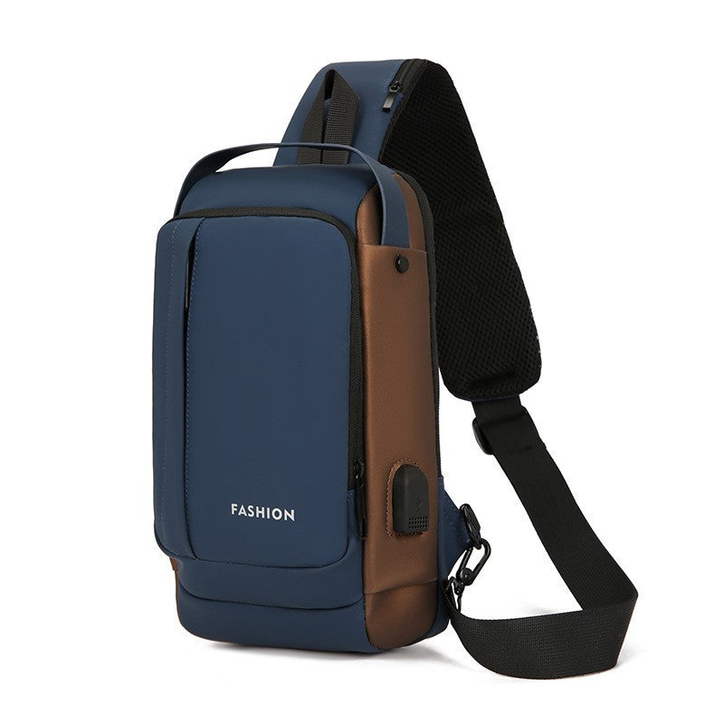 胸包男士背包USB充電背包單肩胸前包通勤背包防潑水斜跨胸包