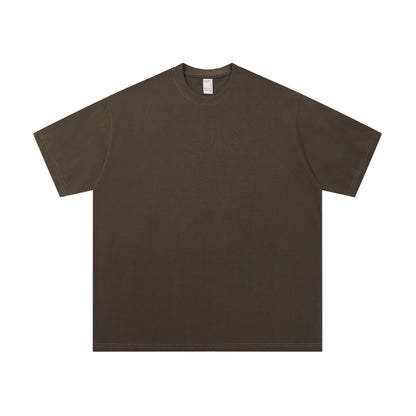 小領口落肩款男士純色短袖寬鬆休閒純棉上衣情侶打底衫