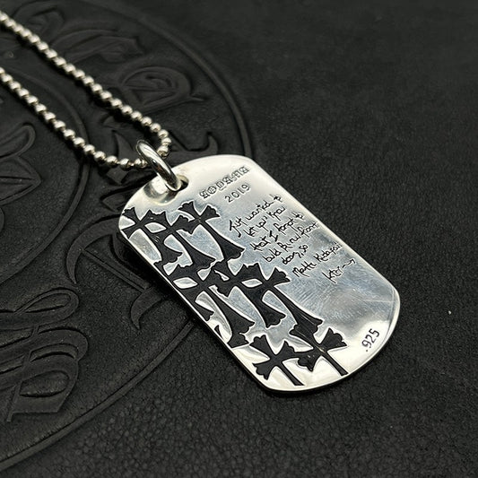 朋克嘻哈泰銀復古多十字架吊牌項鍊軍牌銘牌毛衣鏈高級感秋冬