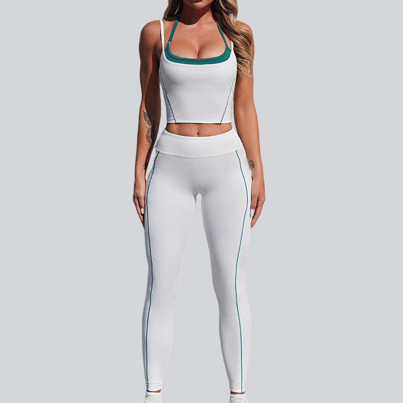 健身運動速乾百搭裸感吊帶掛脖美背瑜珈套裝兩件套