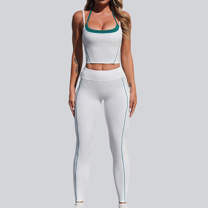 健身運動速乾百搭裸感吊帶掛脖美背瑜珈套裝兩件套