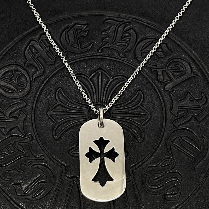 潮款泰銀復古大號軍牌吊牌項鍊合集高級感秋冬毛衣鏈十字架配飾