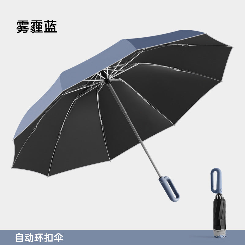 環扣純色商務全自動雨傘大號加固耐用雨傘防風自動傘