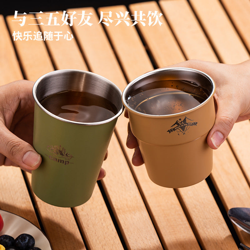 野營餐具單層咖啡304不銹鋼戶外杯子ins風簡約便攜露營杯