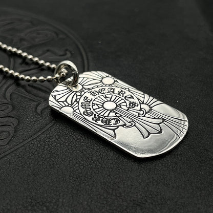 潮款泰銀復古火焰吊牌項鍊軍牌銘牌馬蹄印毛衣鏈配飾