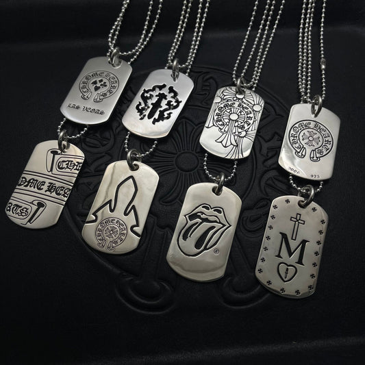 潮款泰銀復古大號軍牌吊牌項鍊合集高級感秋冬毛衣鏈十字架配飾