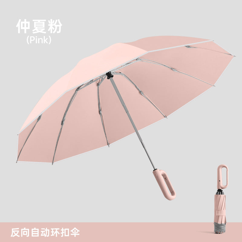 環扣純色商務全自動雨傘大號加固耐用雨傘防風自動傘