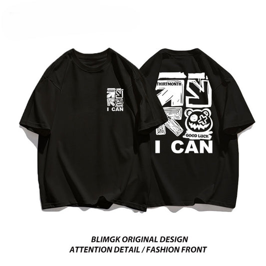 港風重磅夏季潮流塗鴉男士短袖T卹男女通用新款休閒設計百搭上衣