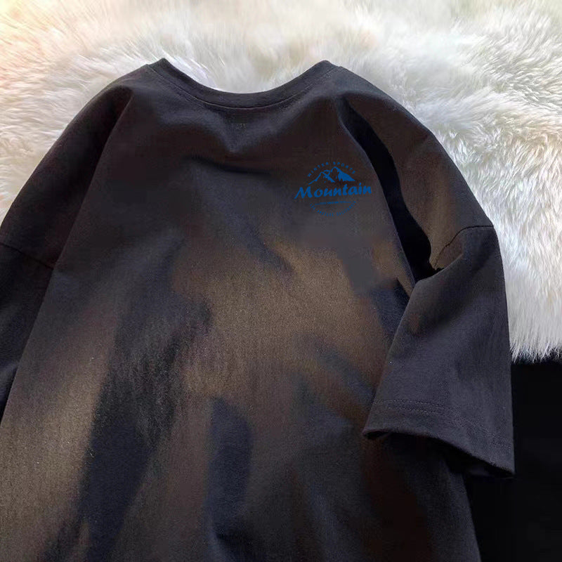 夏季純棉短袖t卹寬鬆透氣小印花打底衫潮牌簡約休閒百搭T卹