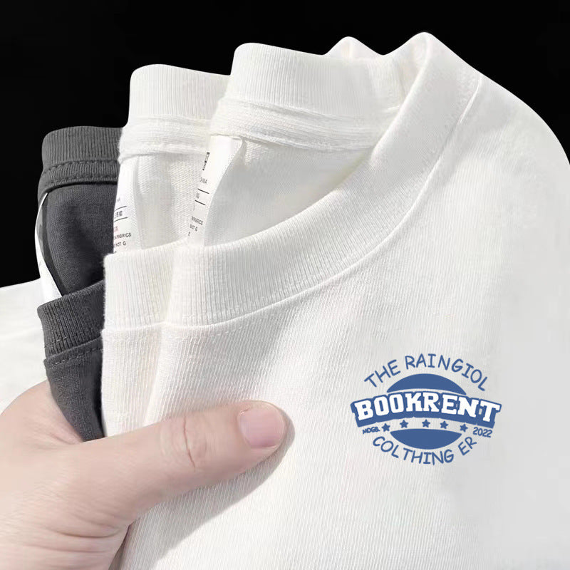 夏季純棉短袖t卹寬鬆透氣小印花打底衫潮牌簡約休閒百搭T卹