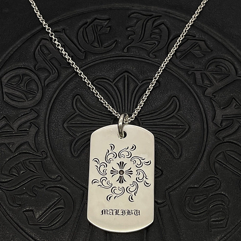 潮款大號太陽花軍牌吊墜項鍊歐美男女款泰銀毛衣鏈朋克