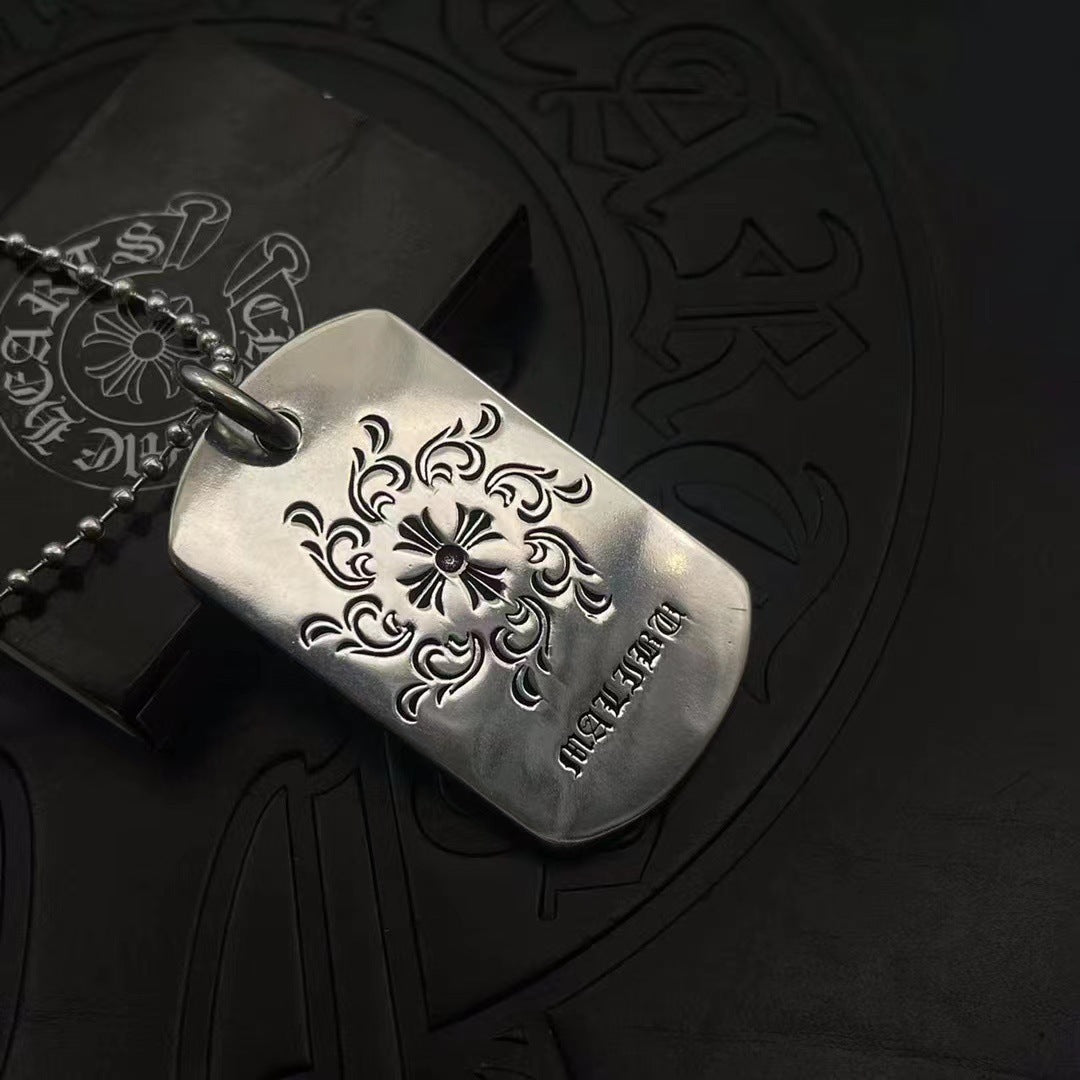 潮款大號太陽花軍牌吊墜項鍊歐美男女款泰銀毛衣鏈朋克