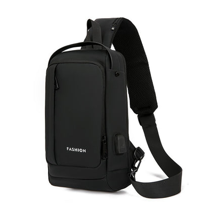 胸包男士背包USB充電背包單肩胸前包通勤背包防潑水斜跨胸包