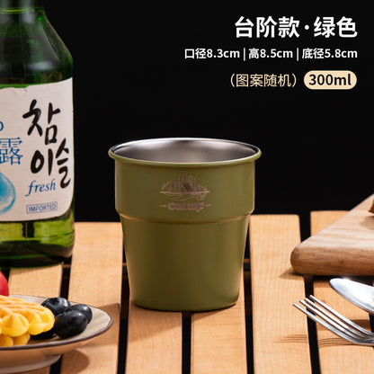 野營餐具單層咖啡304不銹鋼戶外杯子ins風簡約便攜露營杯