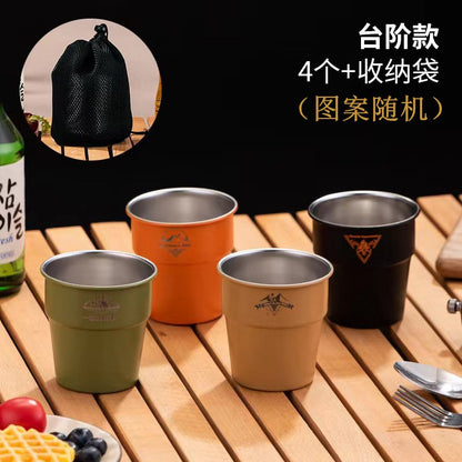 野營餐具單層咖啡304不銹鋼戶外杯子ins風簡約便攜露營杯