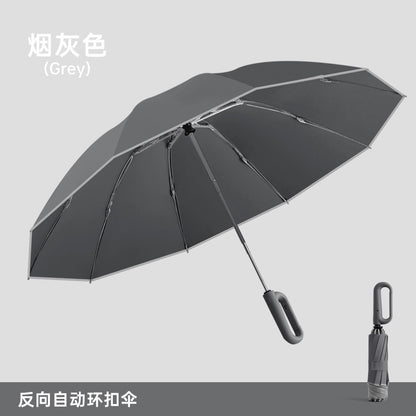 環扣純色商務全自動雨傘大號加固耐用雨傘防風自動傘