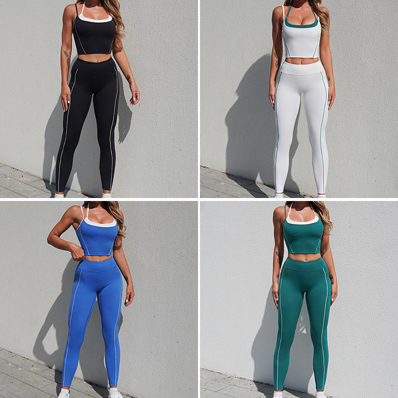 健身運動速乾百搭裸感吊帶掛脖美背瑜珈套裝兩件套