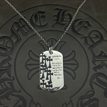 潮款泰銀復古大號軍牌吊牌項鍊合集高級感秋冬毛衣鏈十字架配飾