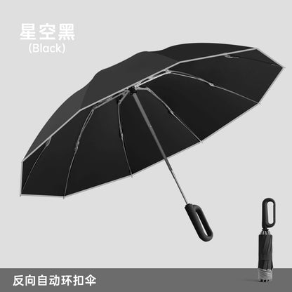 環扣純色商務全自動雨傘大號加固耐用雨傘防風自動傘