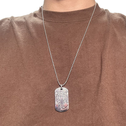 潮款泰銀復古火焰吊牌項鍊軍牌銘牌馬蹄印毛衣鏈配飾