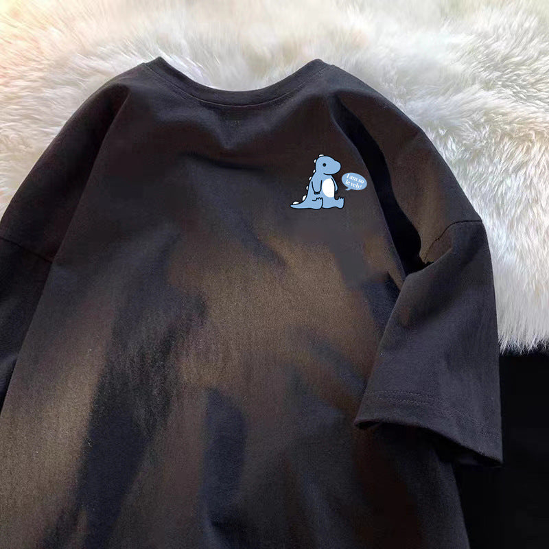 夏季純棉短袖t卹寬鬆透氣小印花打底衫潮牌簡約休閒百搭T卹