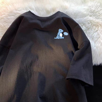 夏季純棉短袖t卹寬鬆透氣小印花打底衫潮牌簡約休閒百搭T卹