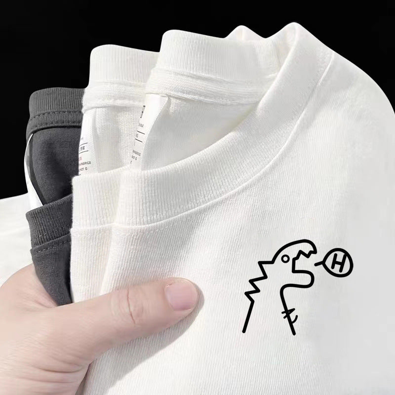 夏季純棉短袖t卹寬鬆透氣小印花打底衫潮牌簡約休閒百搭T卹