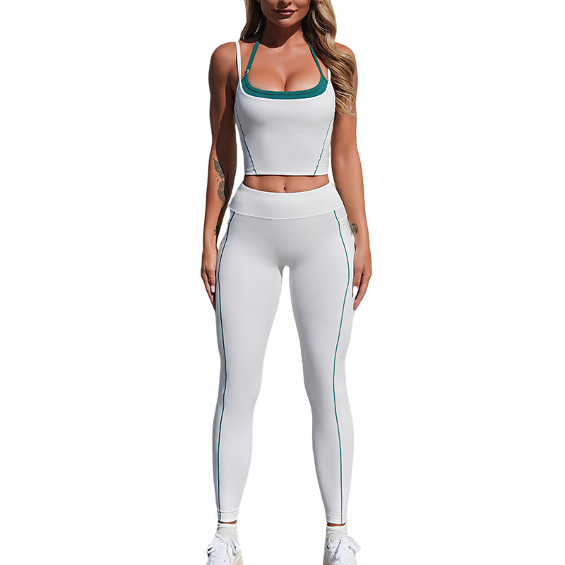 健身運動速乾百搭裸感吊帶掛脖美背瑜珈套裝兩件套