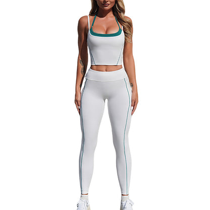 健身運動速乾百搭裸感吊帶掛脖美背瑜珈套裝兩件套