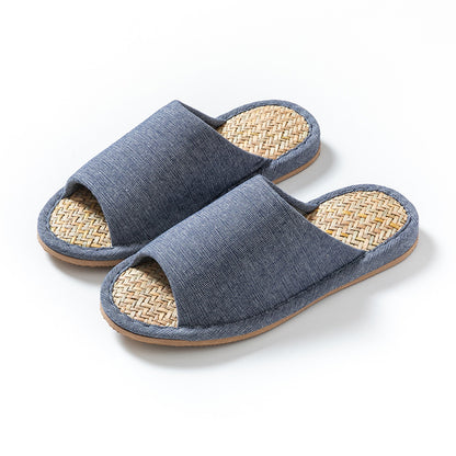 夏季室內靜音日式棉麻馬蘭草編織藤編藤草竹編涼拖鞋