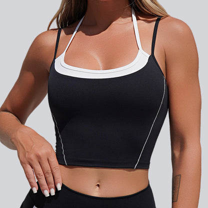 健身運動速乾百搭裸感吊帶掛脖美背瑜珈套裝兩件套