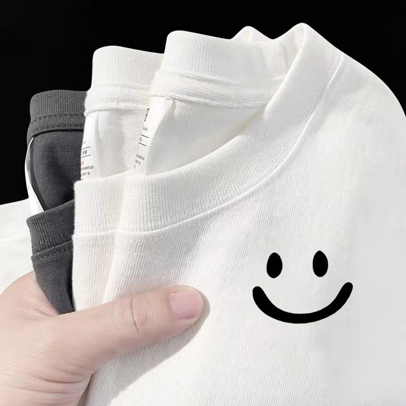 夏季純棉短袖t卹寬鬆透氣小印花打底衫潮牌簡約休閒百搭T卹