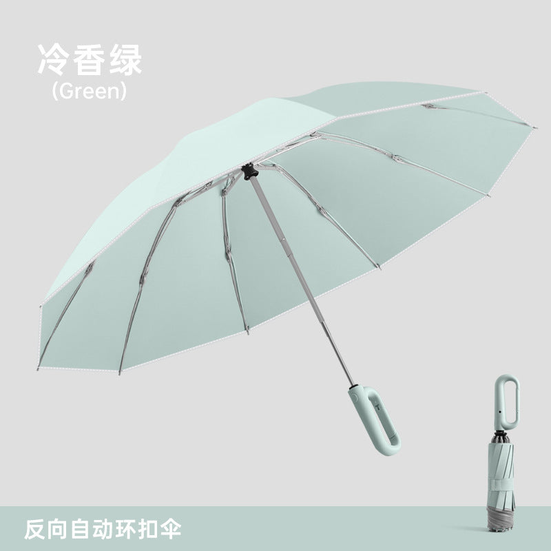 環扣純色商務全自動雨傘大號加固耐用雨傘防風自動傘