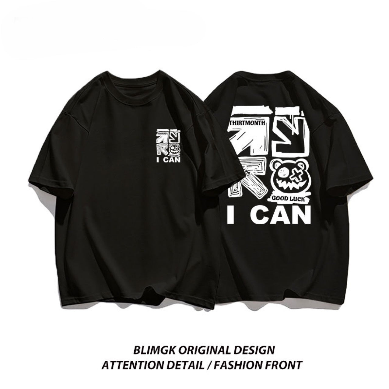 港風重磅夏季潮流塗鴉男士短袖T卹男女通用新款休閒設計百搭上衣