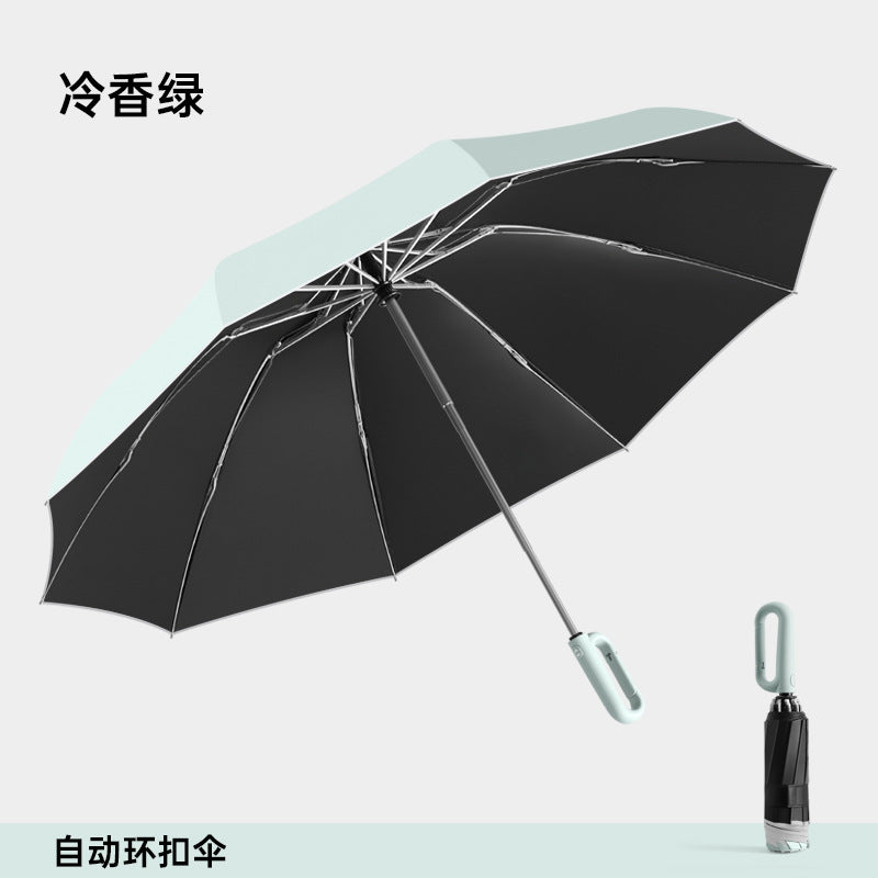 環扣純色商務全自動雨傘大號加固耐用雨傘防風自動傘