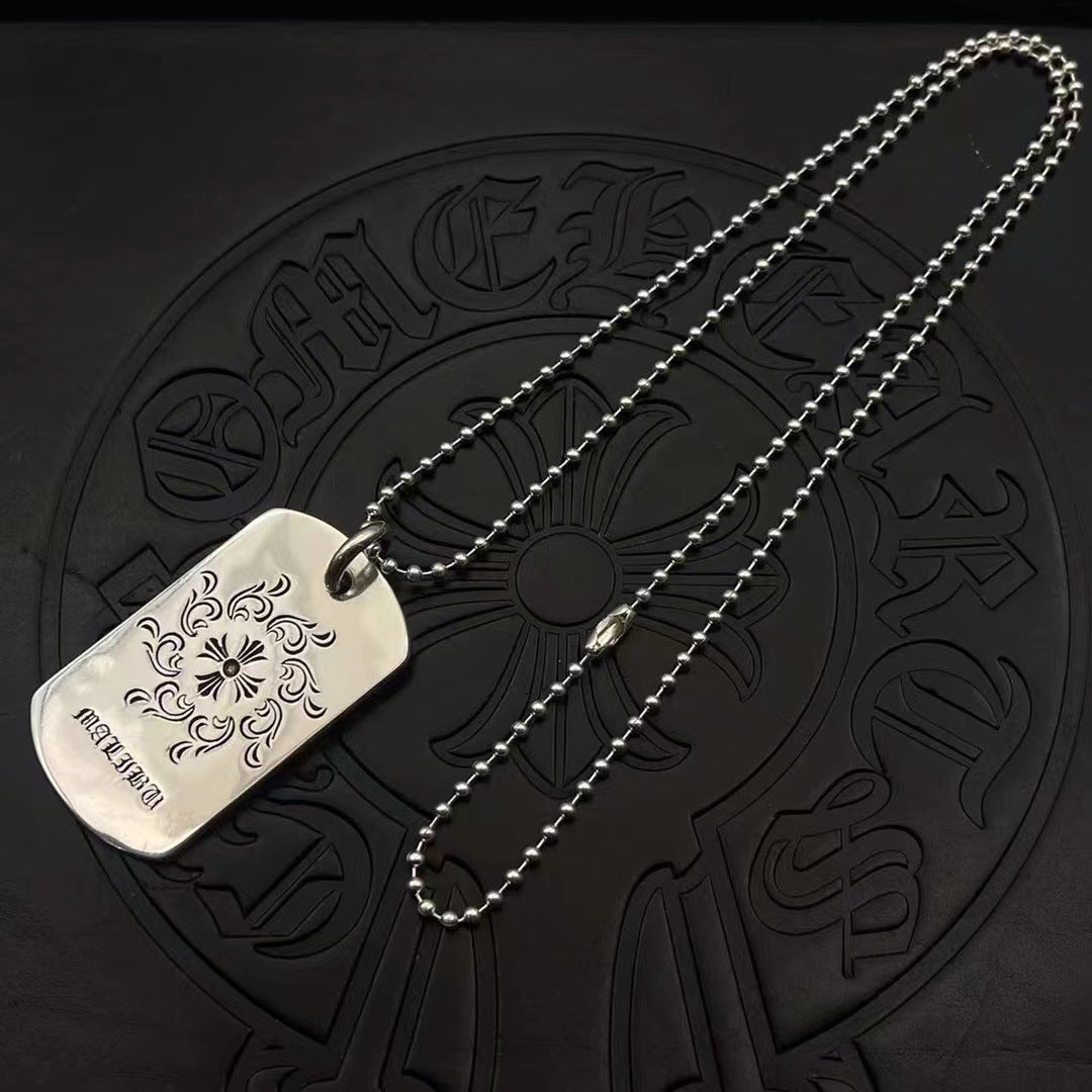 潮款泰銀復古大號軍牌吊牌項鍊合集高級感秋冬毛衣鏈十字架配飾