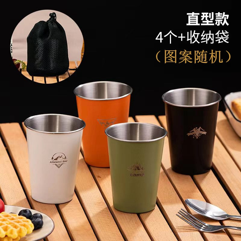 野營餐具單層咖啡304不銹鋼戶外杯子ins風簡約便攜露營杯