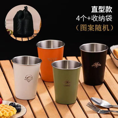 野營餐具單層咖啡304不銹鋼戶外杯子ins風簡約便攜露營杯