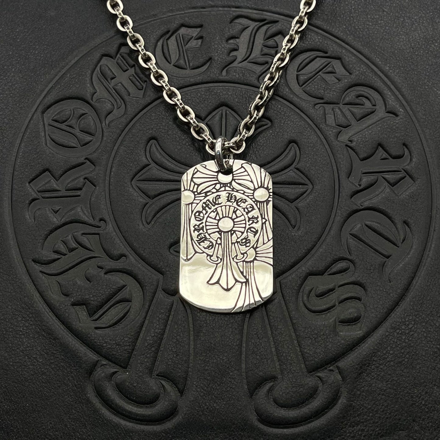 潮款泰銀復古火焰吊牌項鍊軍牌銘牌馬蹄印毛衣鏈配飾