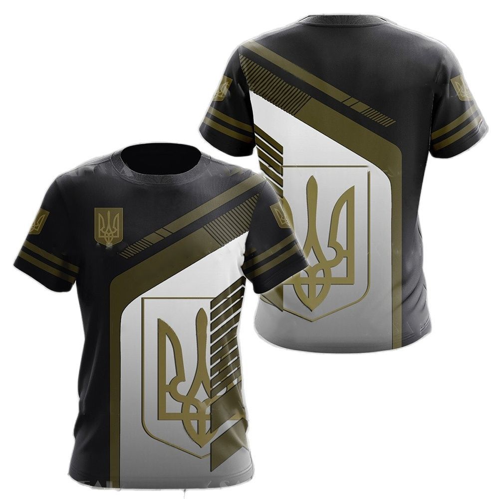烏克蘭國旗圖案3D印花街頭風格平紋針織短袖 T 卹
