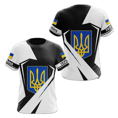 烏克蘭國旗圖案3D印花街頭風格平紋針織短袖 T 卹