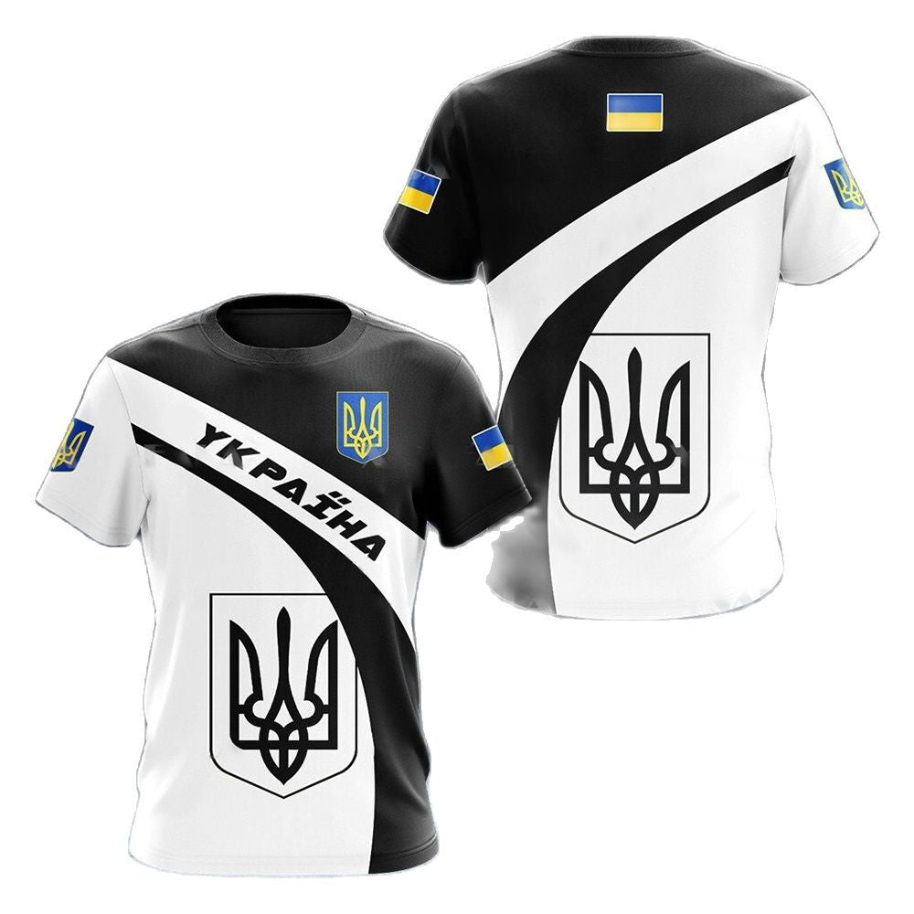 烏克蘭國旗圖案3D印花街頭風格平紋針織短袖 T 卹