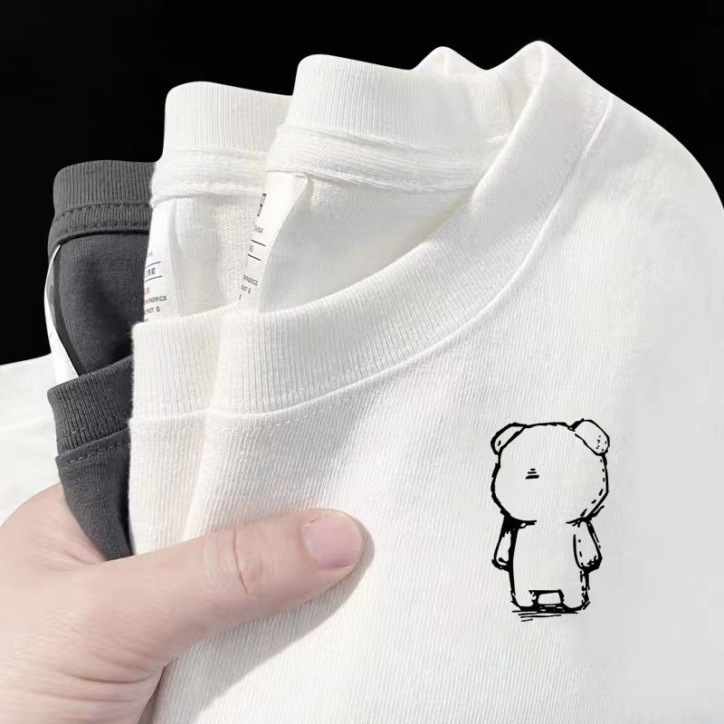 夏季純棉短袖t卹寬鬆透氣小印花打底衫潮牌簡約休閒百搭T卹