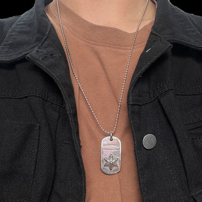 潮款泰銀復古吊牌六芒星項鍊銘牌軍牌藤蔓圖騰毛衣鏈