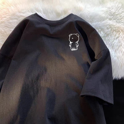 夏季純棉短袖t卹寬鬆透氣小印花打底衫潮牌簡約休閒百搭T卹