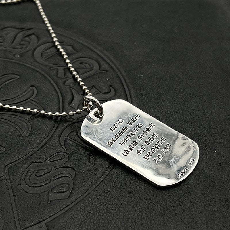 潮款泰銀復古火焰吊牌項鍊軍牌銘牌馬蹄印毛衣鏈配飾